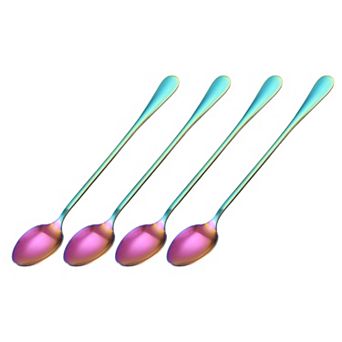 Set of 4 Long Handle Spoon, 7.5-Inch Stainless Steel Ice Cream Spoon Cocktail Stirring Spoons