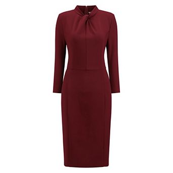 Women's Mock Neck Pencil Dress Twist Front 3/4 Sleeve Work Knee Length Sheath Dresses