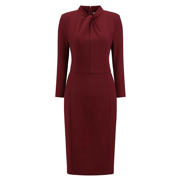 Women's Mock Neck Pencil Dress Twist Front 3/4 Sleeve Work Knee Length Sheath Dresses