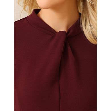 Women's Mock Neck Pencil Dress Twist Front 3/4 Sleeve Work Knee Length Sheath Dresses