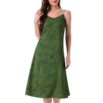 Women's Nightgown Satin Floral Jacquard Spaghetti Strap Sleeveless V Neck Midi Full Slip Sleepwear