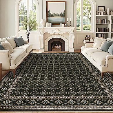 Garvee Machine Washable Geomeric Area Rug Non Slip Stain Resistant Rug for Living Room Bedroom