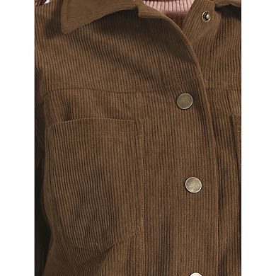 Corduroy Jacket for Women Casual Long Sleeve Fall Outerwear Button Down Shacket Jackets