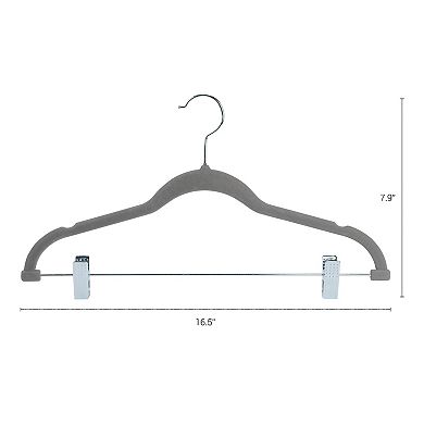 10 Pack Flocked Hangers with Pinch Clips, Durable 360-degree Non-Slip Space Saving Clothes Hangers