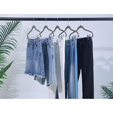 10 Pack Flocked Hangers with Pinch Clips, Durable 360-degree Non-Slip Space Saving Clothes Hangers