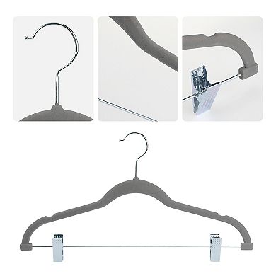 10 Pack Flocked Hangers with Pinch Clips, Durable 360-degree Non-Slip Space Saving Clothes Hangers
