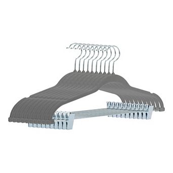 10 Pack Flocked Hangers with Pinch Clips, Durable 360-degree Non-Slip Space Saving Clothes Hangers