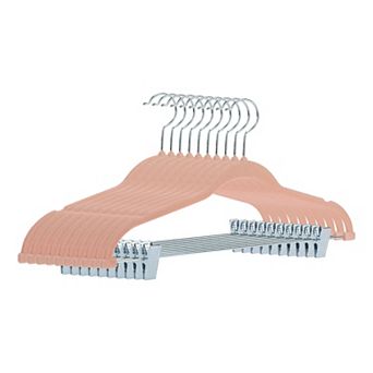 10 Pack Flocked Hangers with Pinch Clips, Durable 360-degree Non-Slip Space Saving Clothes Hangers