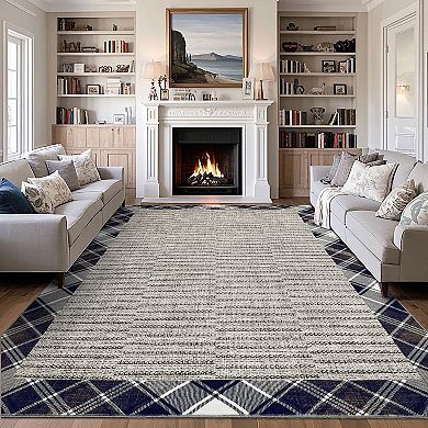 Garvee Modern Border Area Rug Ultra Thin Machine Washable Non Slip Rugs for Living Room Bedroom
