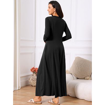 flowy fall dresses for women Women's Fall Long Dresses Button Fit Long Sleeve Flowy A-Line Maxi Dress  with Pockets