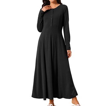 Women's Fall Long Dresses Button Fit Long Sleeve Flowy A-Line Maxi Dress with Pockets