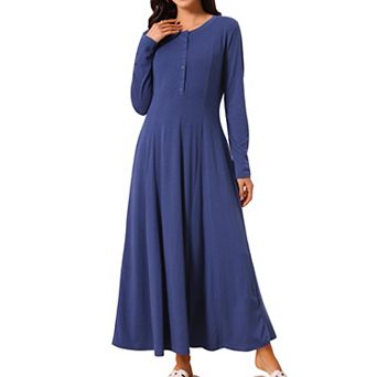 Women's Fall Long Dresses Button Fit Long Sleeve Flowy A-Line Maxi Dress with Pockets