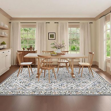 Garvee Modern Pastoral Area Rug Machine Washable Non Slip Ultra Thin Bordered Indoor Soft Carpet