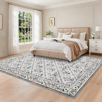 Garvee Modern Pastoral Area Rug Machine Washable Non Slip Ultra Thin Bordered Indoor Soft Carpet