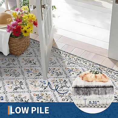 Garvee Modern Pastoral Area Rug Machine Washable Non Slip Ultra Thin Bordered Indoor Soft Carpet