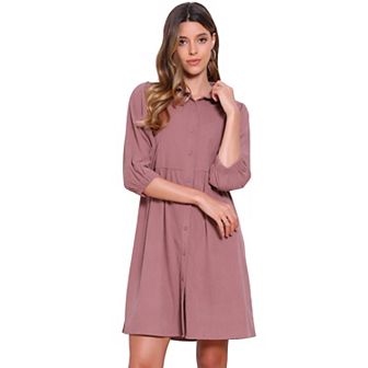 Casual Mini Dress for Women's Collared 3/4 Sleeve A-Line Button Down Fall Dresses