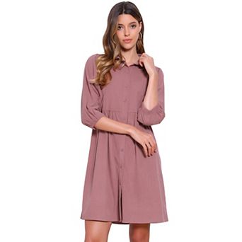 Casual Mini Dress for Women's Collared 3/4 Sleeve A-Line Button Down Fall Dresses
