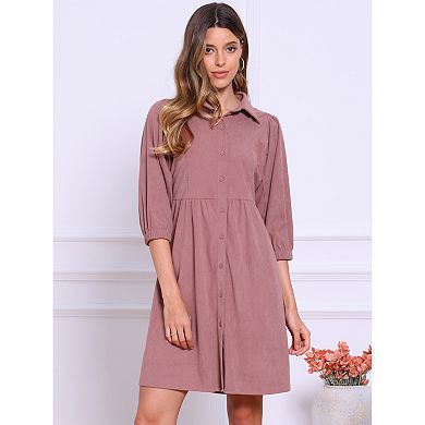 Casual Mini Dress for Women's Collared 3/4 Sleeve A-Line Button Down Fall Dresses
