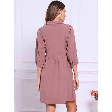 Casual Mini Dress for Women's Collared 3/4 Sleeve A-Line Button Down Fall Dresses