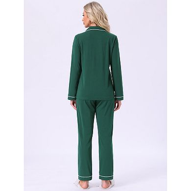 Women's Button Down Long Sleeve Sleepwear Drawstring Pants with Pockets Pajamas Set