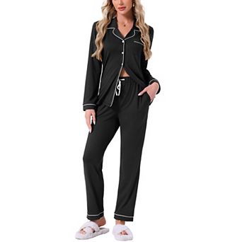 Women's Button Down Long Sleeve Sleepwear Drawstring Pants with Pockets Pajamas Set