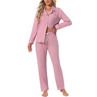 Women's Button Down Long Sleeve Sleepwear Drawstring Pants with Pockets Pajamas Set