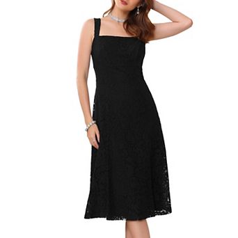 Women's Lace Prom Dress Straps Square Neck Sleeveless Formal Evening Cocktail Midi Dresses