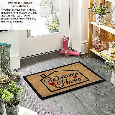 Gardenised Heavy Duty Coco Coir Doormat Non Slip PVC Baking Embossed Welcome Design Coconut Fiber