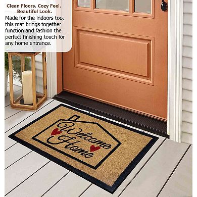 Gardenised Heavy Duty Coco Coir Doormat Non Slip PVC Baking Embossed Welcome Design Coconut Fiber
