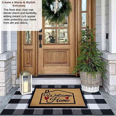 Gardenised Heavy Duty Coco Coir Doormat Non Slip PVC Baking Embossed Welcome Design Coconut Fiber