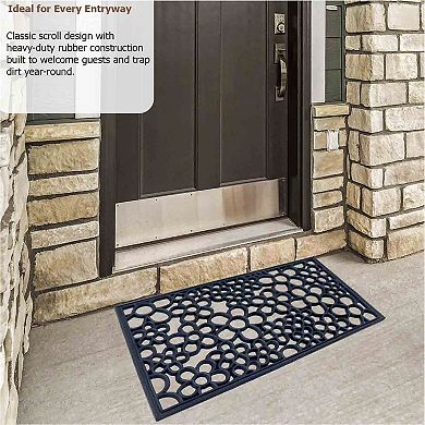 Gardenised Rubber Floor Mat with Decorative Flower Design Heavy-Duty Anti-Slip Rug