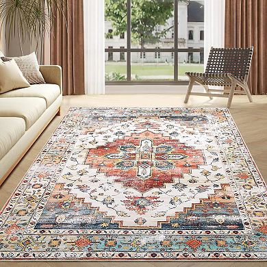 Garvee Machine Washable Vintage Area Rug Non Slip Stain Resistant Rugs for Bedroom Kitchen