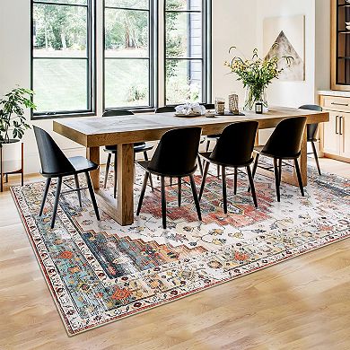 Garvee Machine Washable Vintage Area Rug Non Slip Stain Resistant Rugs for Bedroom Kitchen