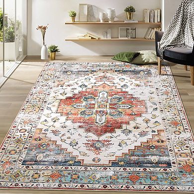 Garvee Machine Washable Vintage Area Rug Non Slip Stain Resistant Rugs for Bedroom Kitchen
