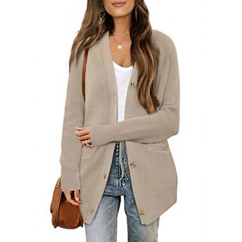 Long Cardigan Sweaters for Women Button Down Open Front Knit Cardigan Casual Outfits with Pockets