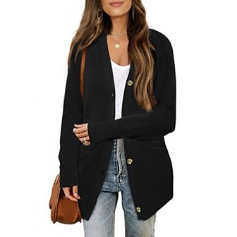 Long Cardigan Sweaters for Women Button Down Open Front Knit Cardigan Casual Outfits with Pockets