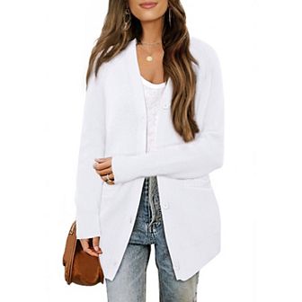 Long Cardigan Sweaters for Women Button Down Open Front Knit Cardigan Casual Outfits with Pockets