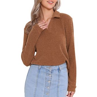 Lapel Collar Polo Sweater for Women's Casual V Neck Long Sleeve Pullover Knitted Tops
