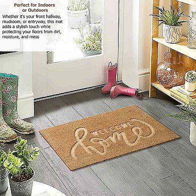 Gardenised Heavy Duty Coco Coir Doormat with Non Slip PVC Baking Embossed Welcome Design Coconut