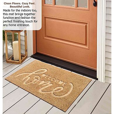 Gardenised Heavy Duty Coco Coir Doormat with Non Slip PVC Baking Embossed Welcome Design Coconut