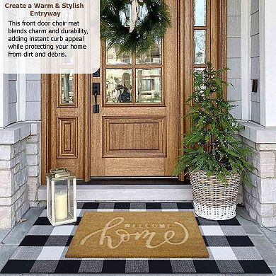 Gardenised Heavy Duty Coco Coir Doormat with Non Slip PVC Baking Embossed Welcome Design Coconut
