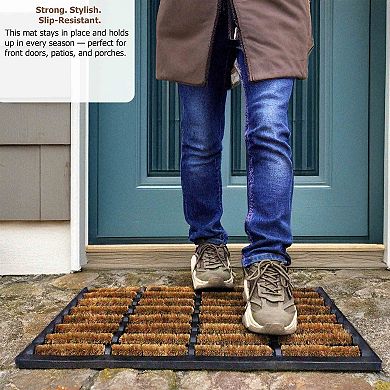 Gardenised Shoe and Boot Scraper Mat with Tray Coir Bristles Built-In Wire Brush and Non-Slip