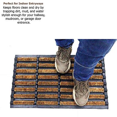 Gardenised Shoe and Boot Scraper Mat with Tray Coir Bristles Built-In Wire Brush and Non-Slip
