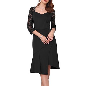 Women's Lace Formal Dress 3/4 Sleeves Sweetheart Neck Irregular Hem Cocktail Evening Dresses