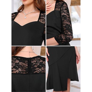 Women's Lace Formal Dress 3/4 Sleeves Sweetheart Neck Irregular Hem Cocktail Evening Dresses