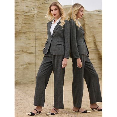 Women's Houndstooth Blazer Work Business Plaid Suit Jacket