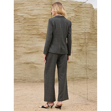 Women's Houndstooth Blazer Work Business Plaid Suit Jacket