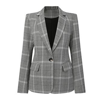 Women's Houndstooth Blazer Work Business Plaid Suit Jacket