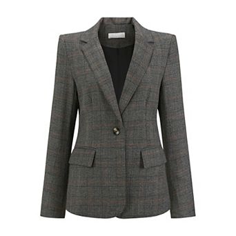 Women's Houndstooth Blazer Work Business Plaid Suit Jacket