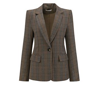 Women's Houndstooth Blazer Work Business Plaid Suit Jacket